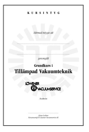 Kursintyg tillämpad vakuumteknik Kursintyg tillämpad vakuumteknik